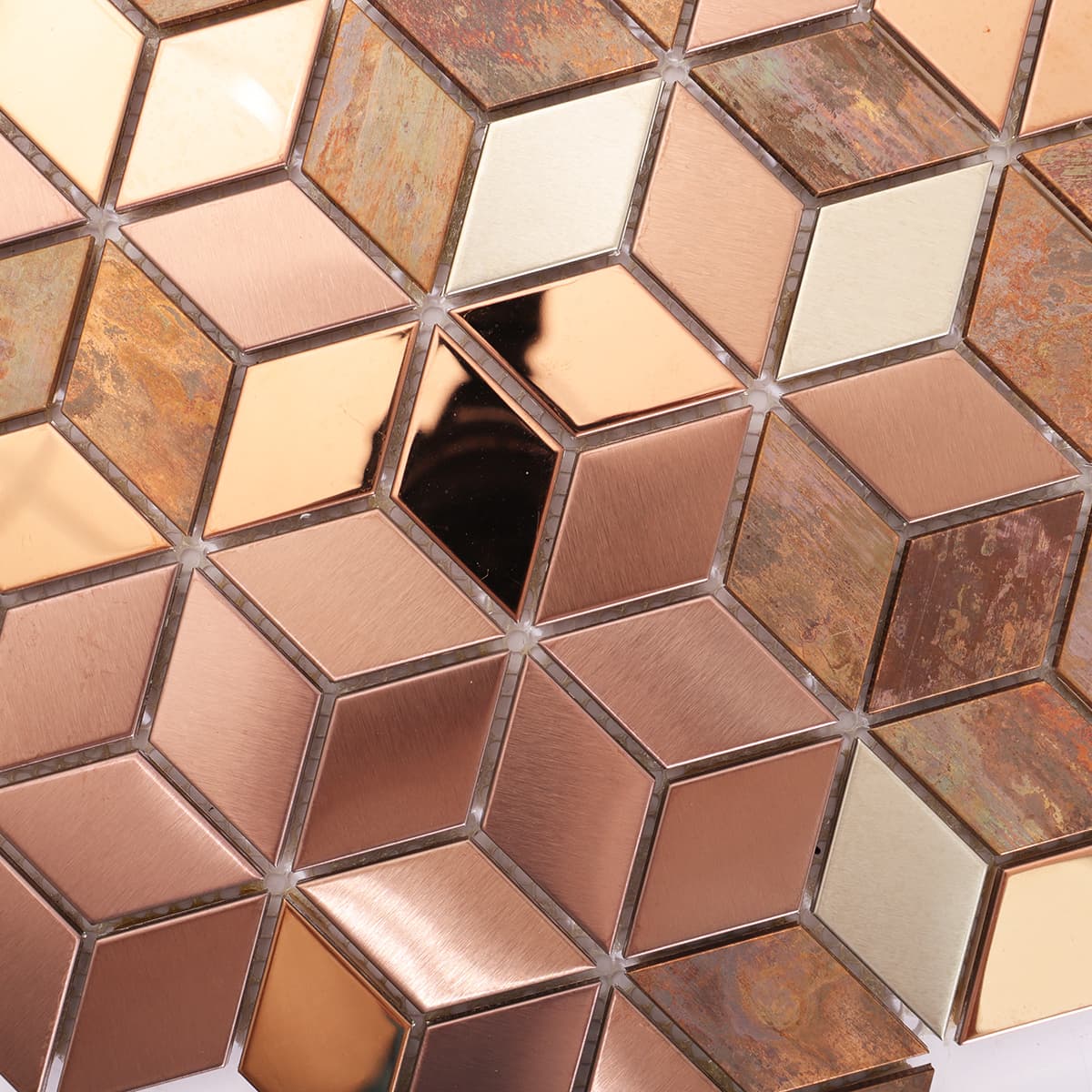 Detailed shot emphasizing the geometric 3D cube effect and metallic contrast