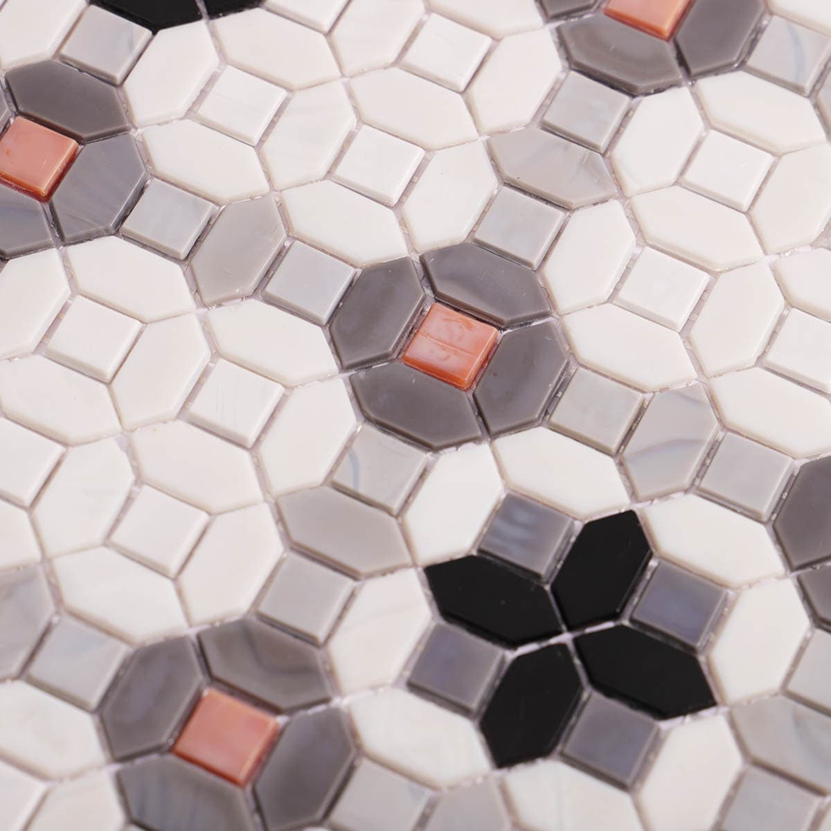 Gray and White Flower Glass Mosaic Tiles