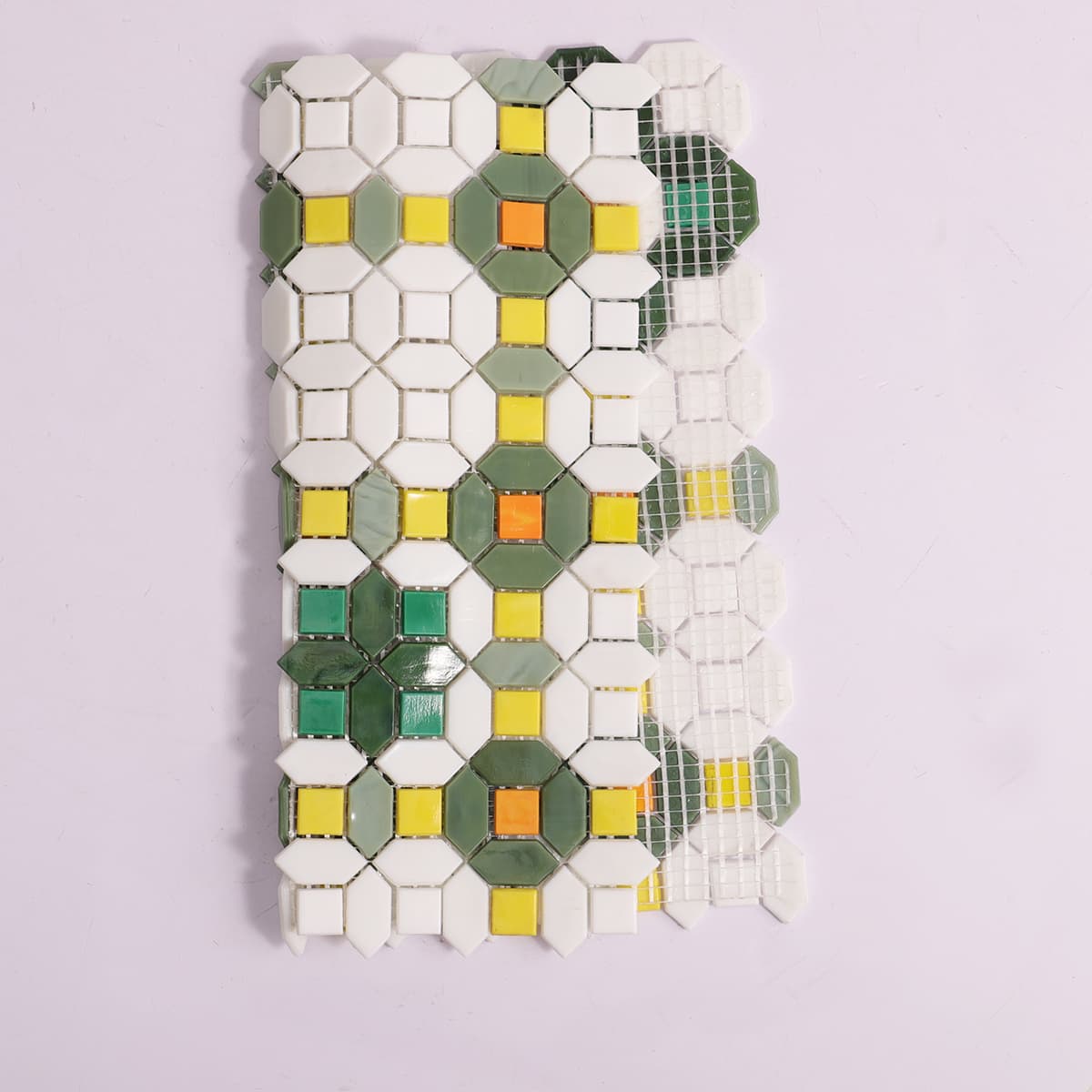 Green and White Floral Glass Mosaic Tiles