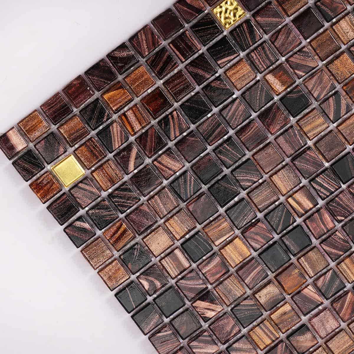 Brown Mixed Mini Gold Glass Square Mosaic Tiles 