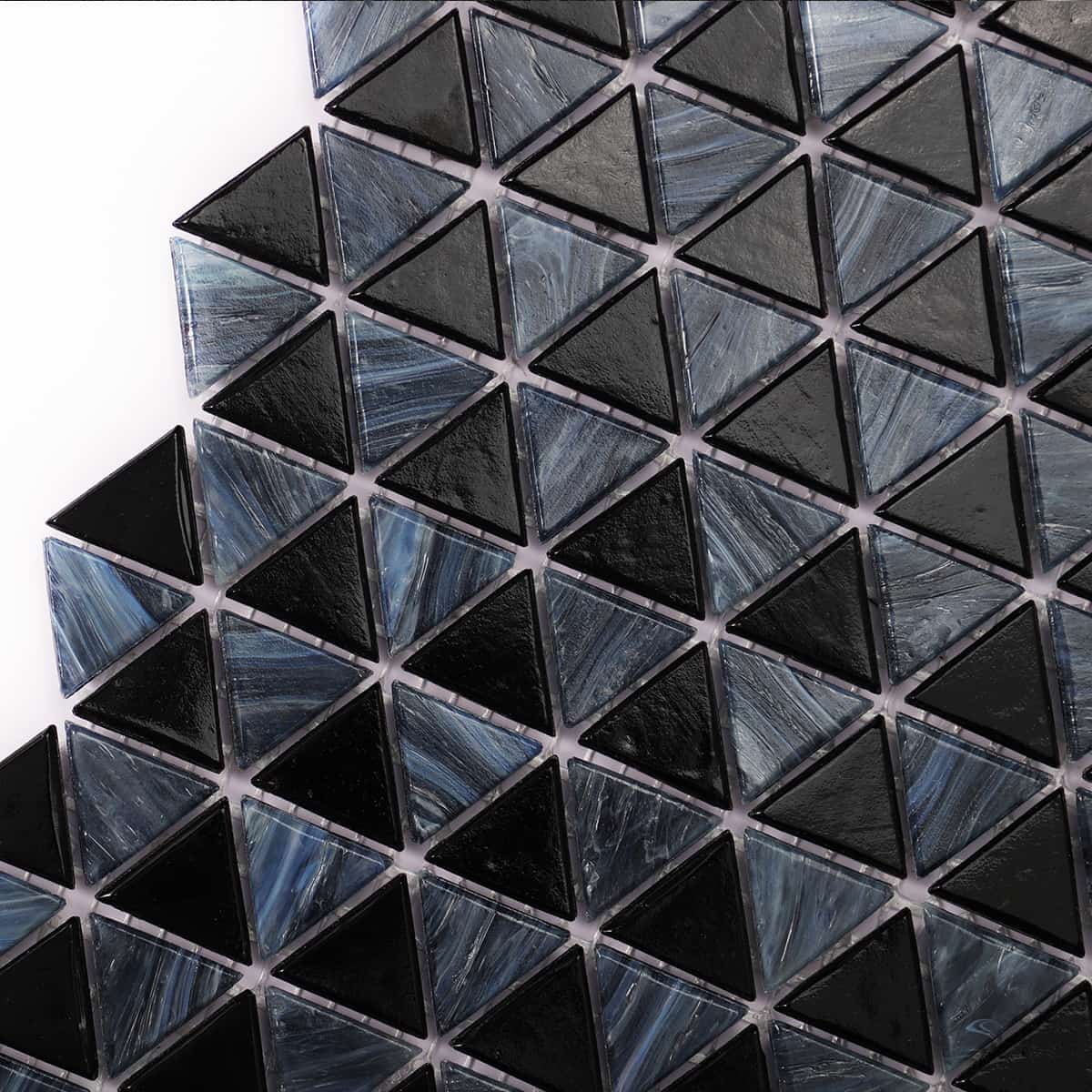 Checkerboard Glass Black Slate Gray Triangle Mosaic Tiles 