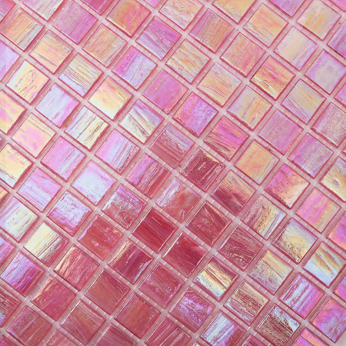 Glossy Iridescent Pink Glass Mosaic Wall and Floor Tiles