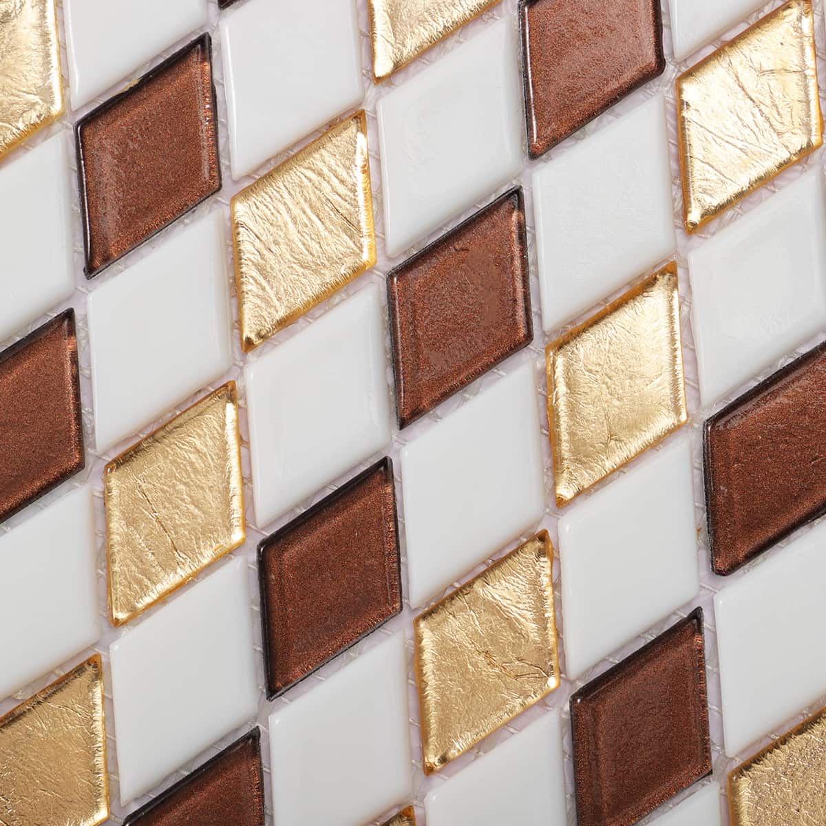 Gold&Brown Checkerboard Diamond Glass Mosaic Tiles 