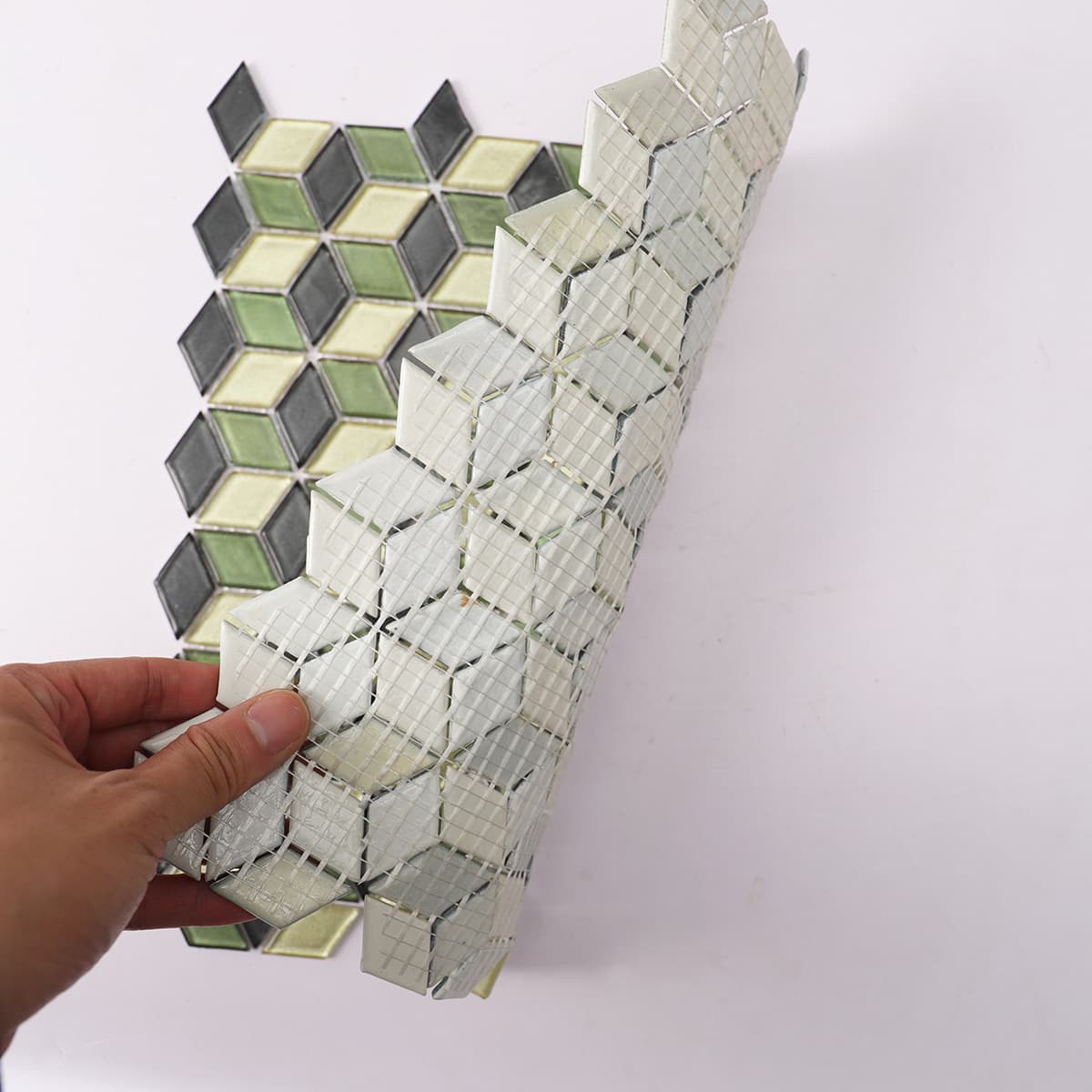 Dark Green Hexgonal Diamond Glass Mosaic Tiles
