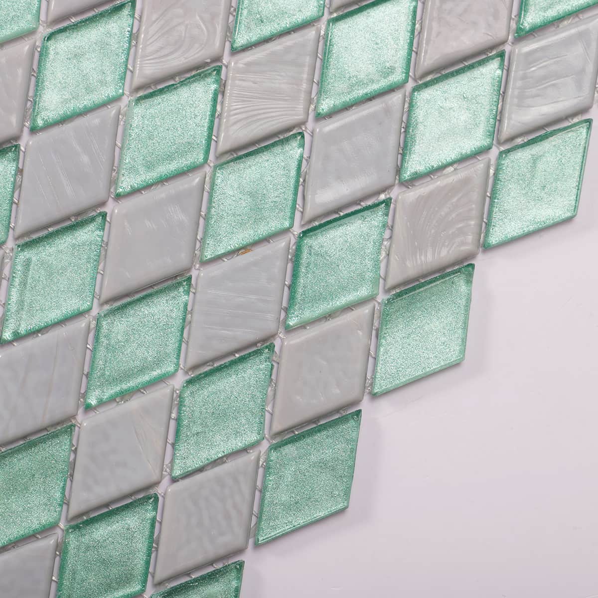 Diamond Green Mix Grey Glass Mosaic Tiles