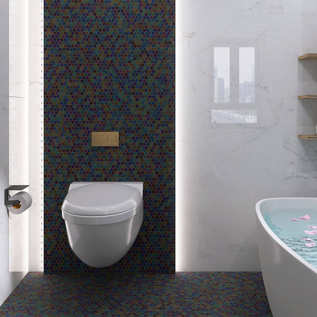 Iridescence Rainbow Hexagonal Glass Mosaic Tiles