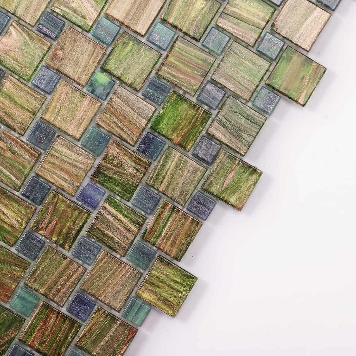 Olive Green Windmill Pattern Glass Mosaic Tiles