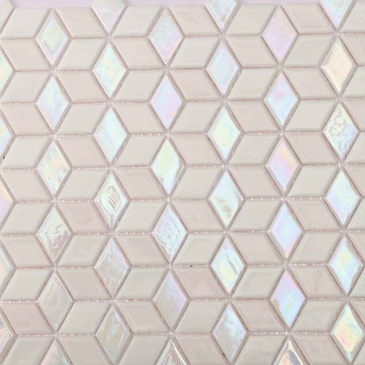 Iridescent White 3D Cube Diamond Glass Mosaic Tile