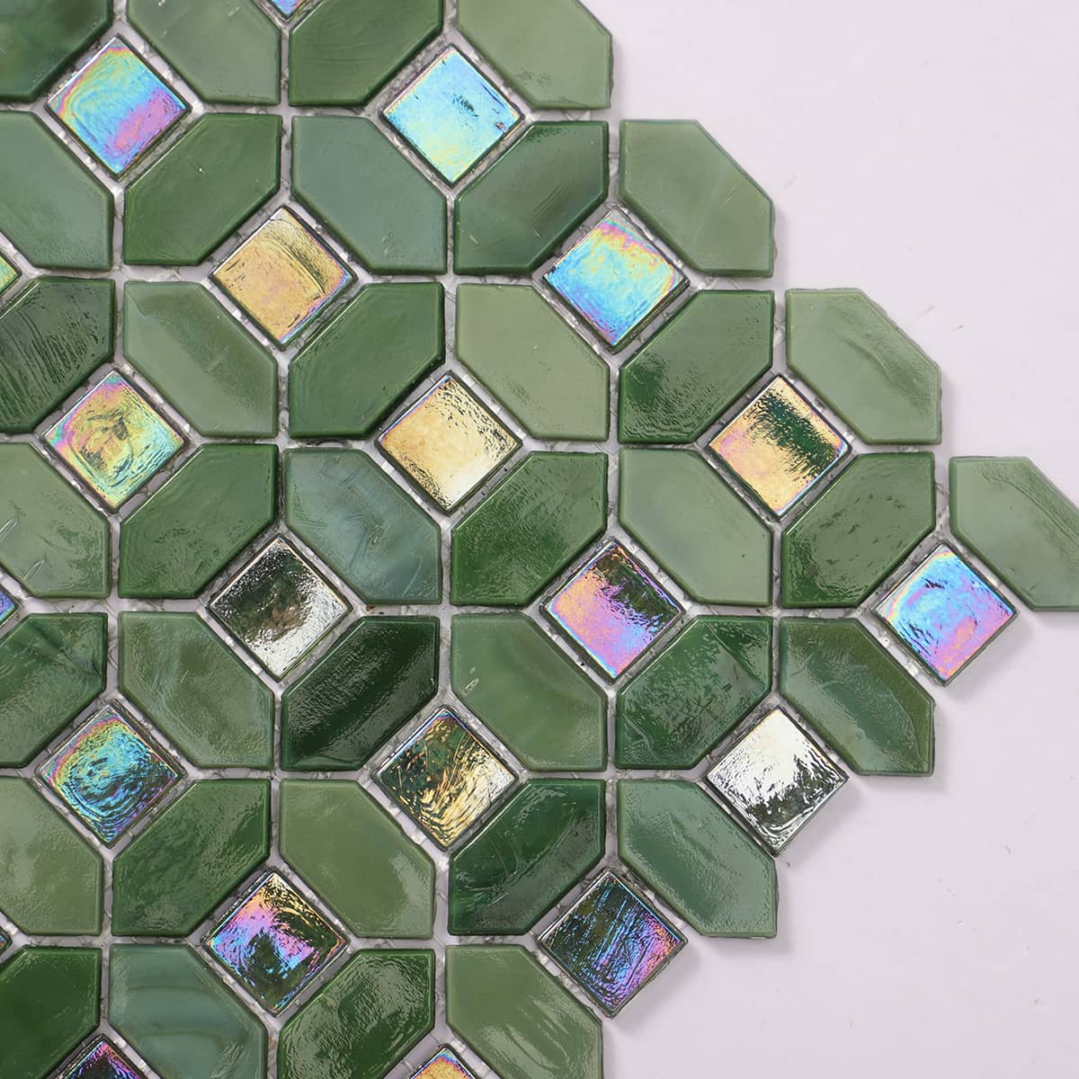 Green Picket Iridescent Glass Mosaic Tiles 