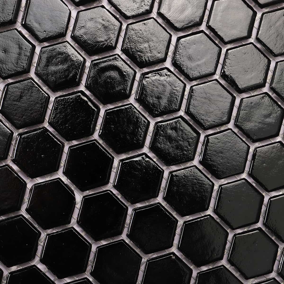 Black Hexagon Honeycomb Glass Mosaic Tiles for Floor and Wall