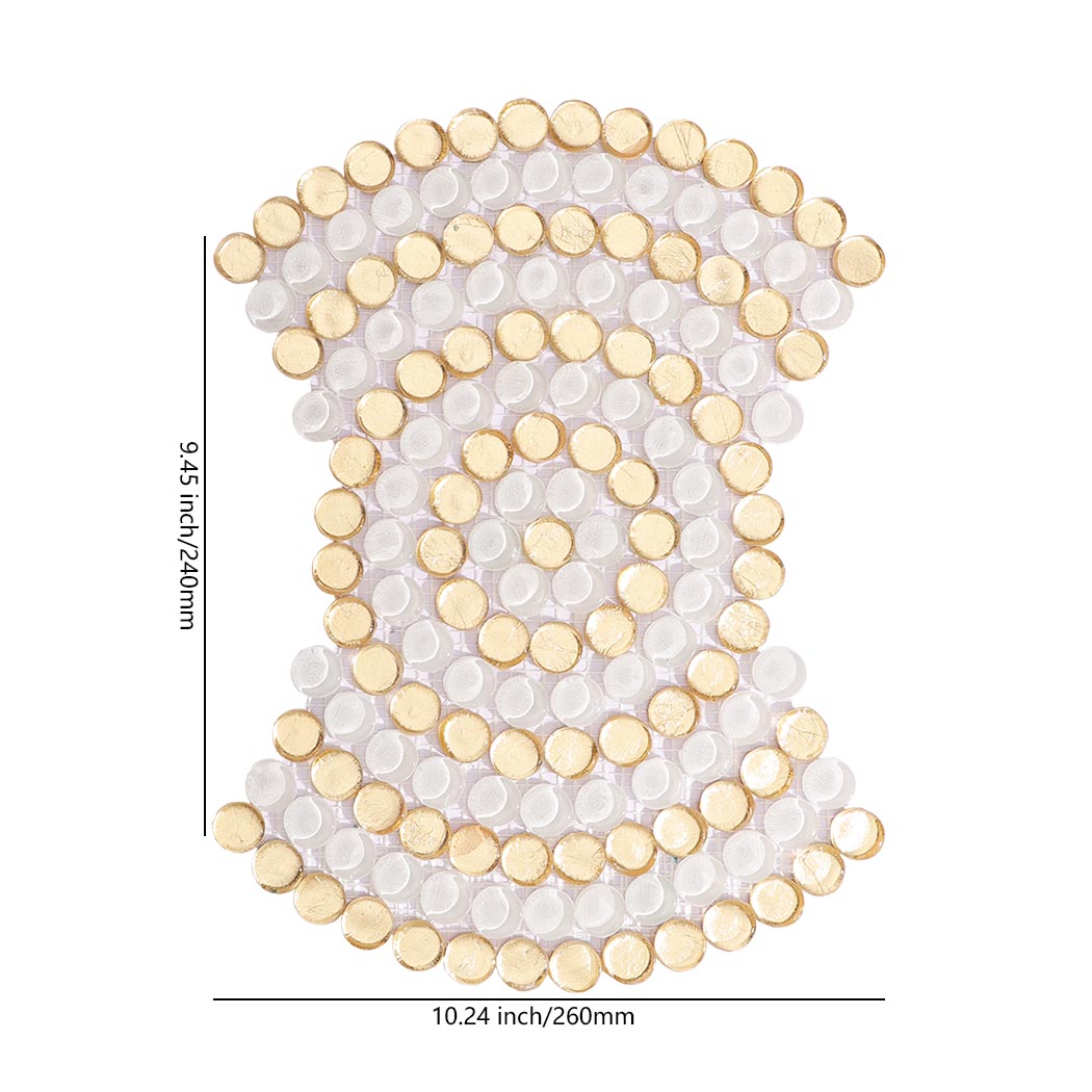 White and Gold Circle Round Geometric Pattern Glass Mosaic Tiles