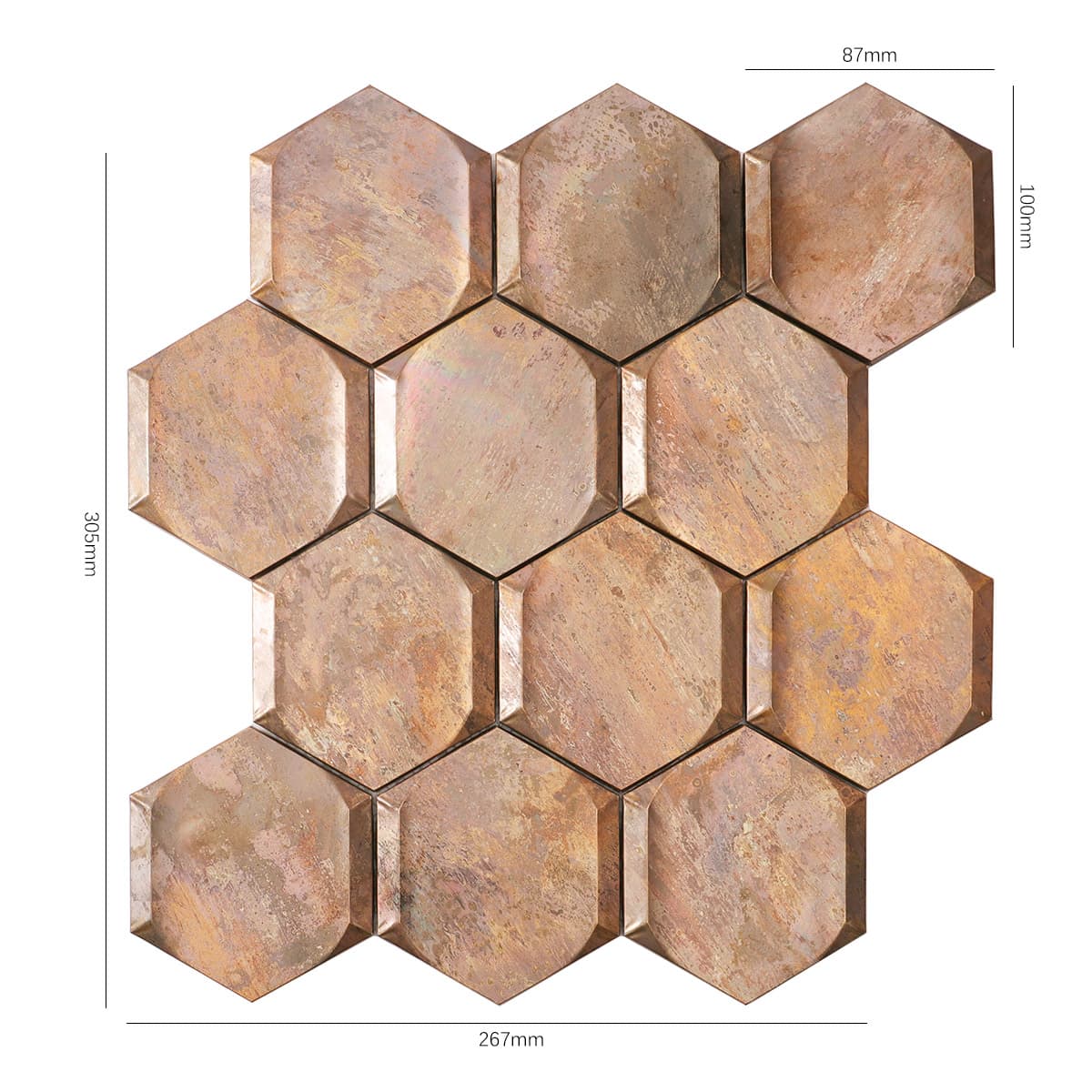 3D  Hexagon Copper Mosaic Tiles