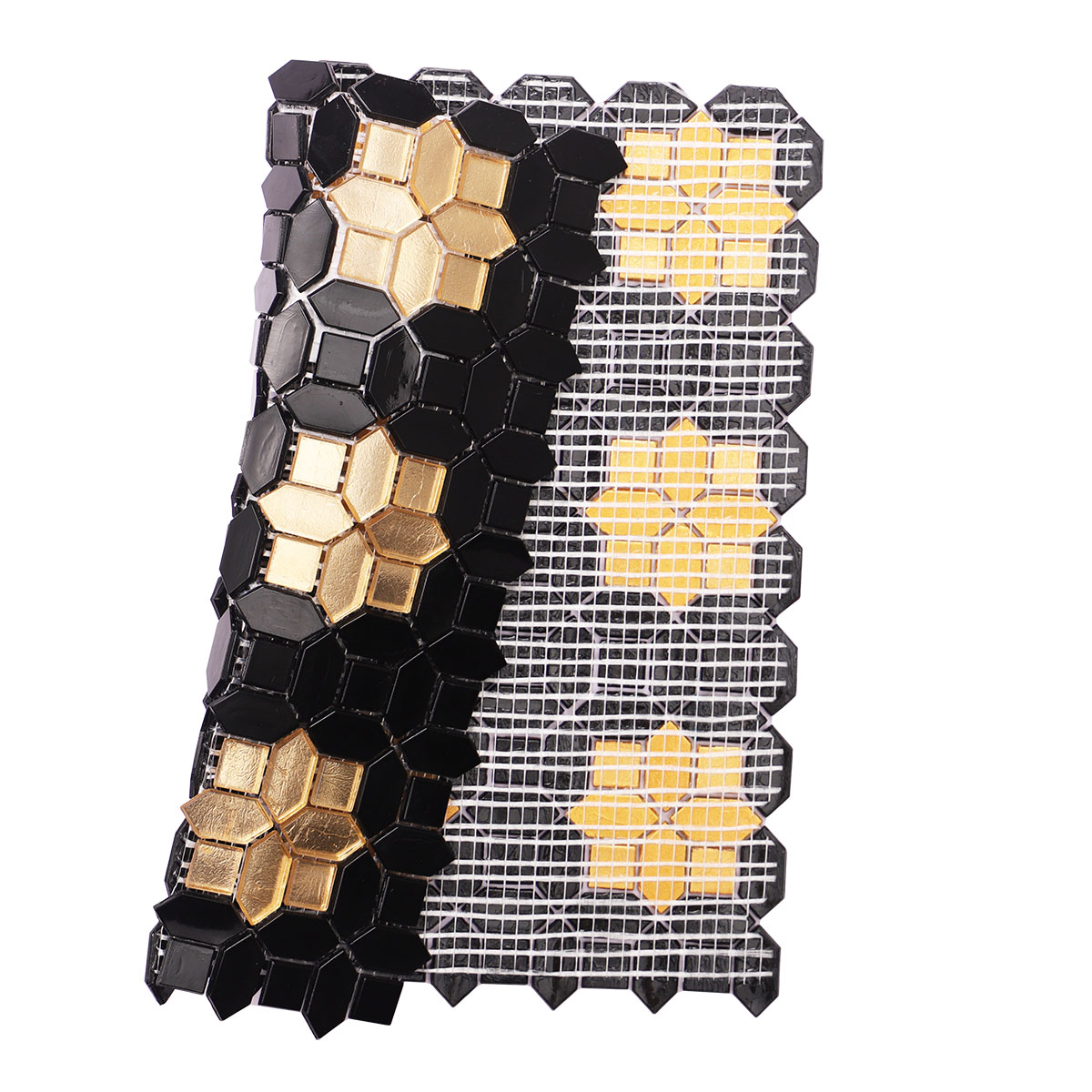Black and Gold Piceket with Square Glass Mosaic Tiles Back