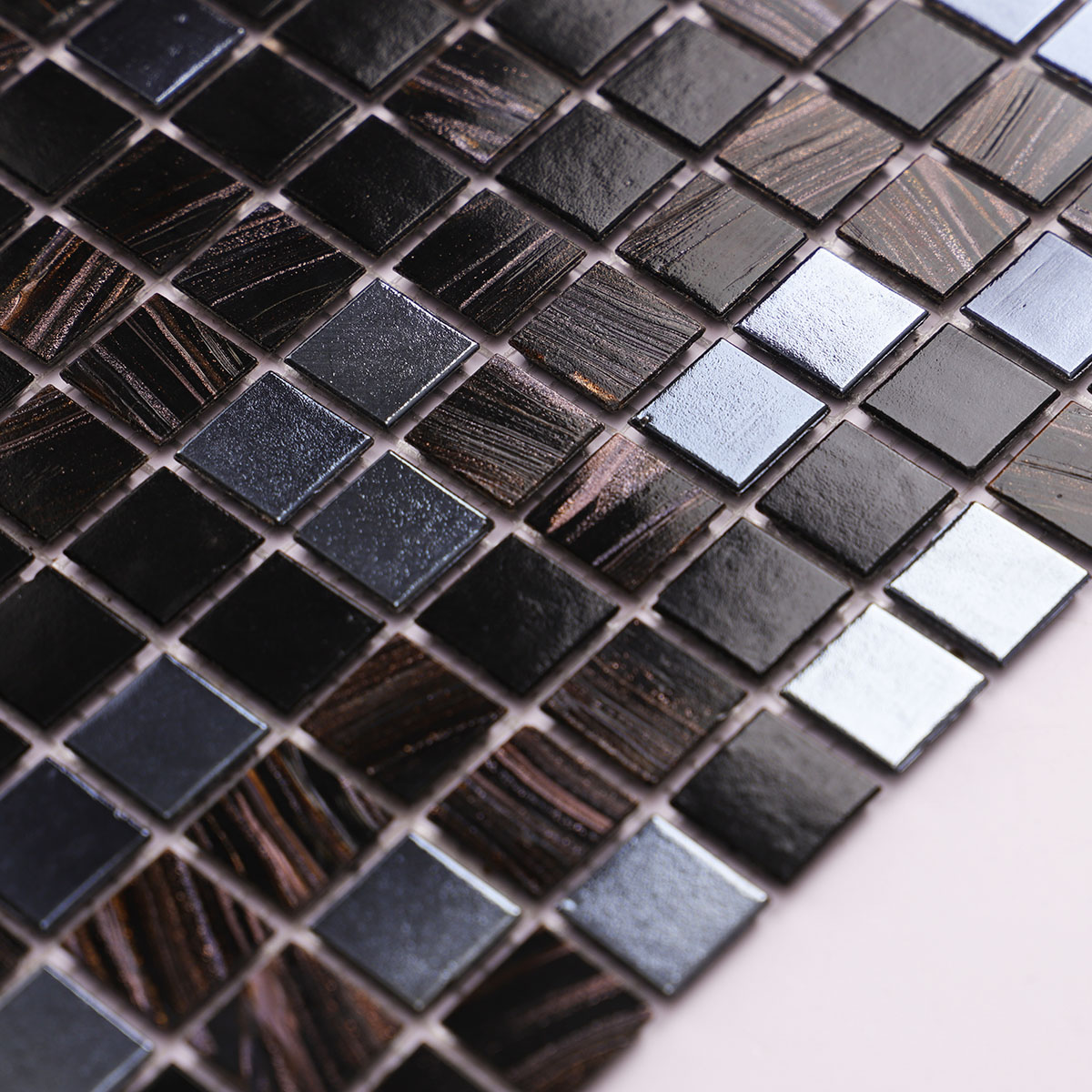Black Powdered Flash Glass Mosaic Tiles 20mmX20mm Detail
