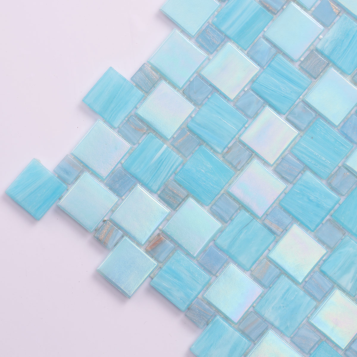 Sky Blue Glass Mosaic Tiles detail