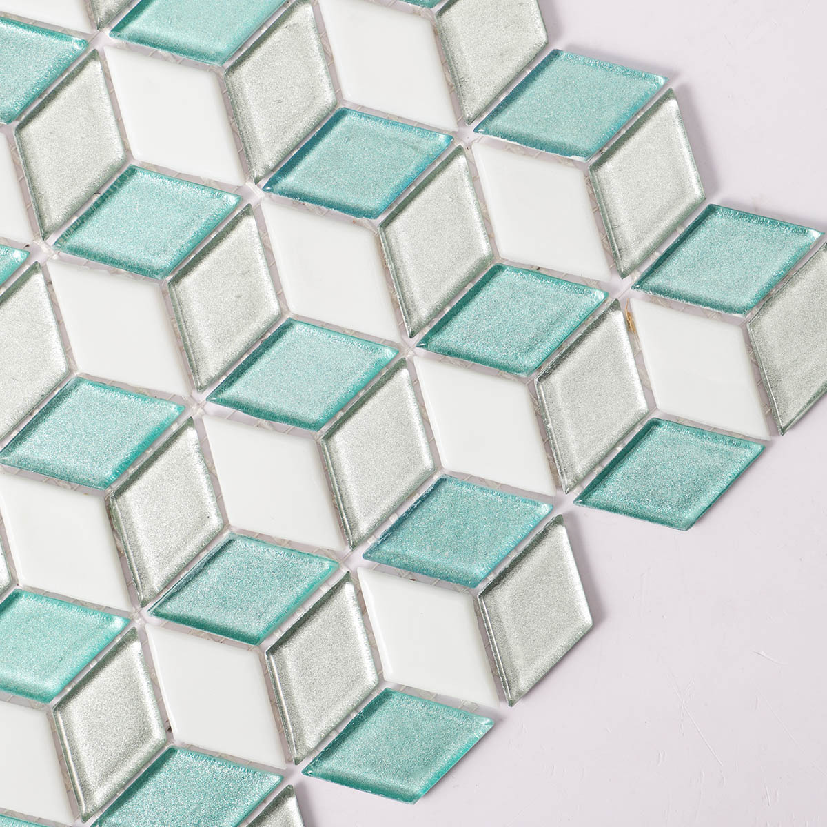 Green Light Blue 3D Rhombus Mosaic Tile