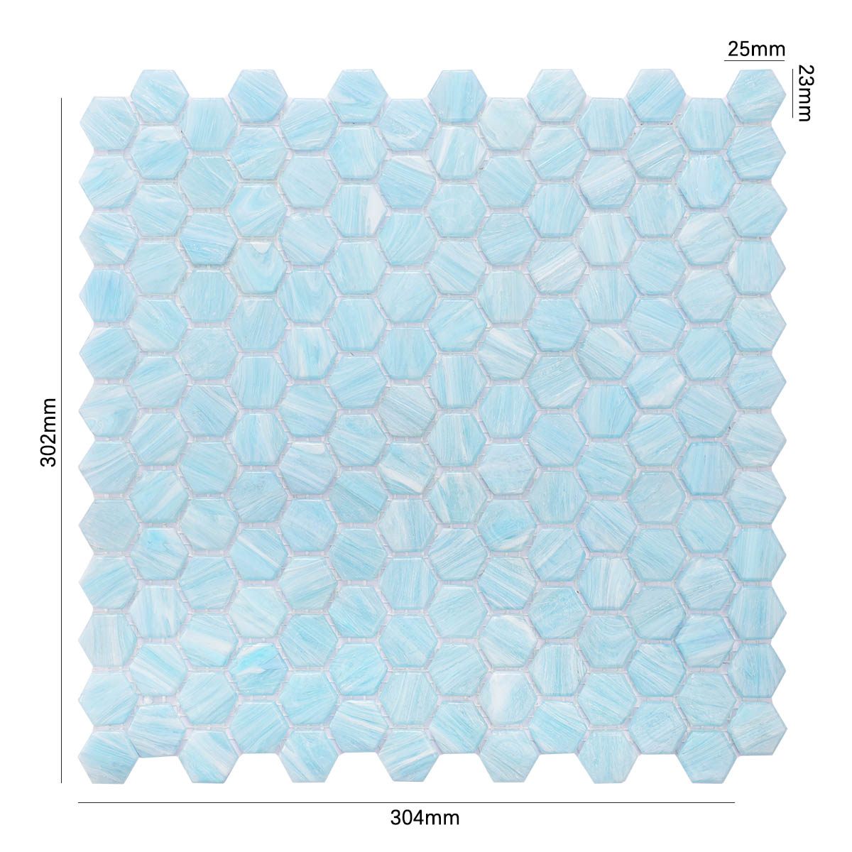 Sky Blue Fired Erath Glass Hexagon Mosaic Tiles