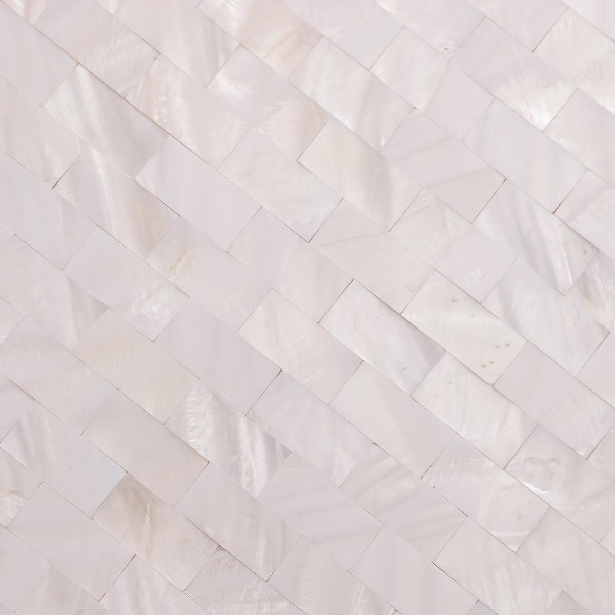 white stacked subway mother-of-pearl mosaic tile close up