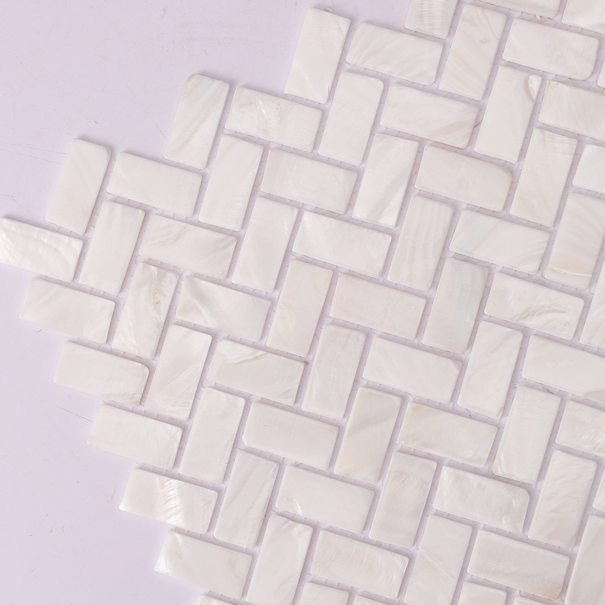 White Mother of Pearl Herringbone Polished Mosaic Tile-SAICINA TILES