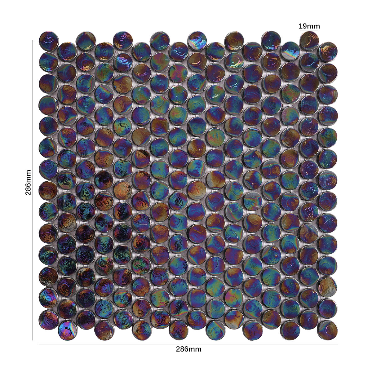 Glossy Black Iridescent Penny Round Glass Mosaic Wall and Floor Tile