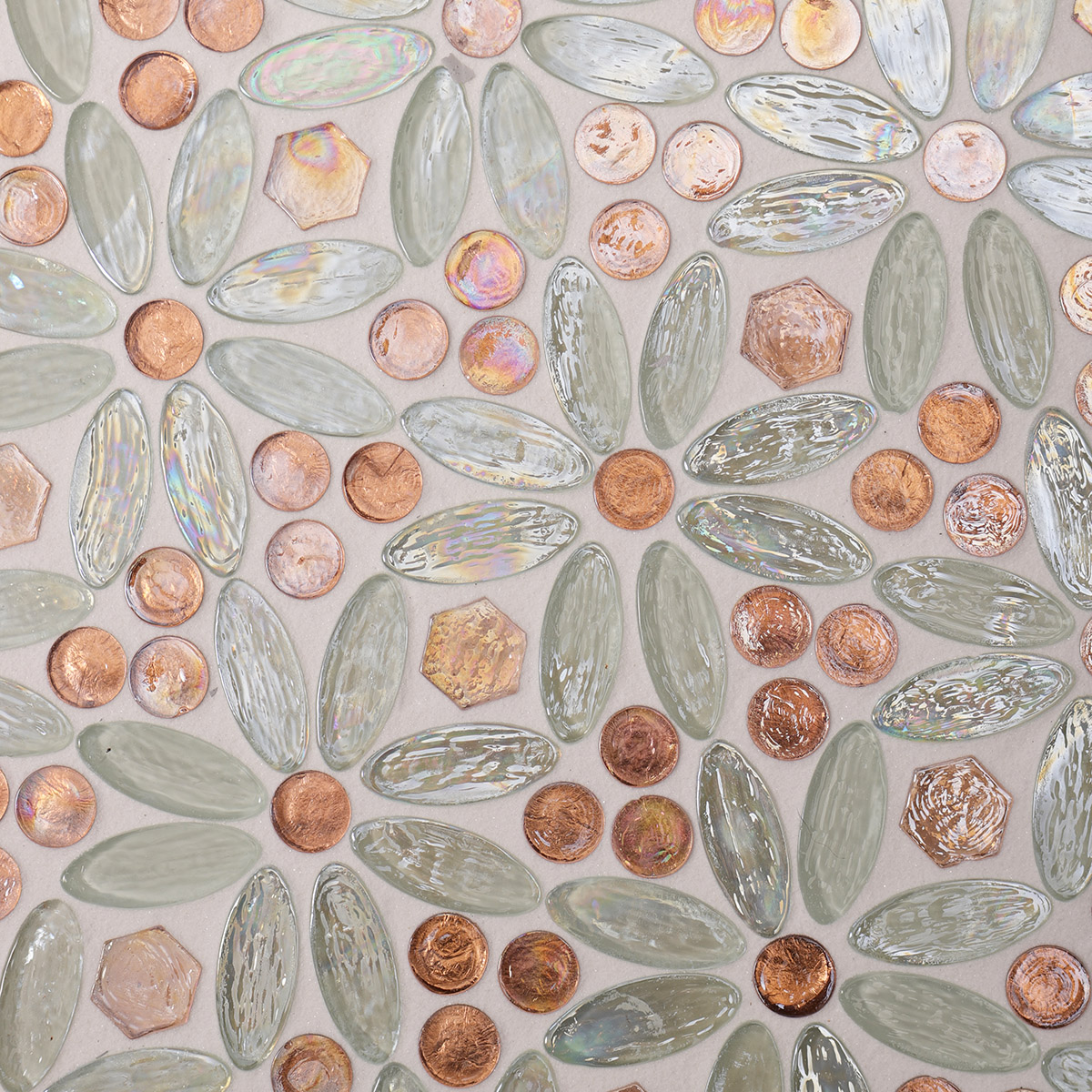 Polished White and Orange Oval Glass Mosaic Tiles 