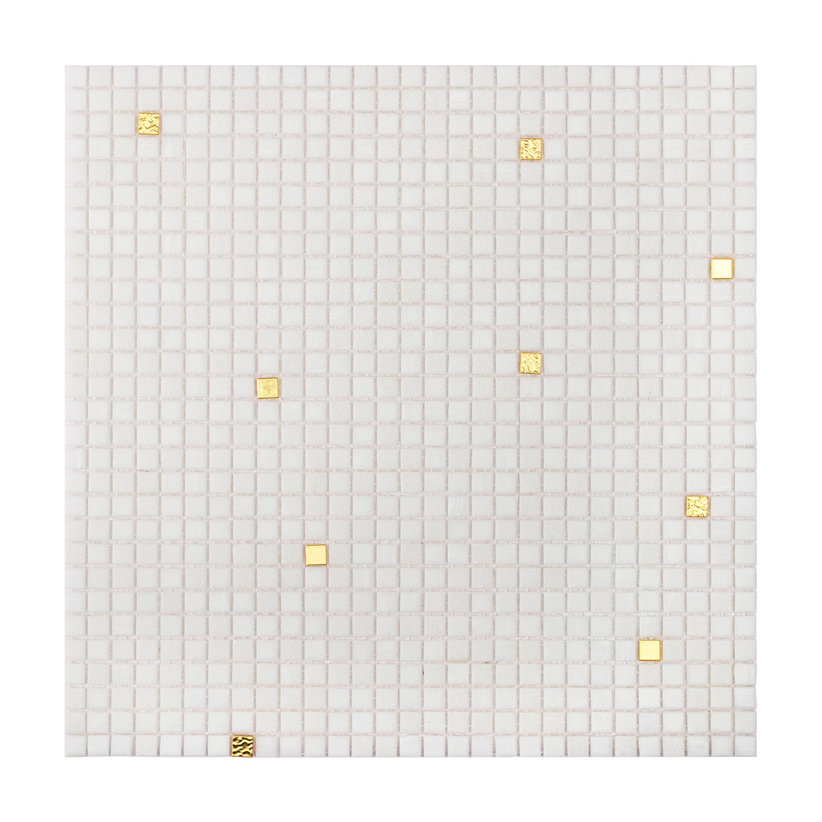 Pure White and Gold Square Glass Mosaic Tiles 10x10mm