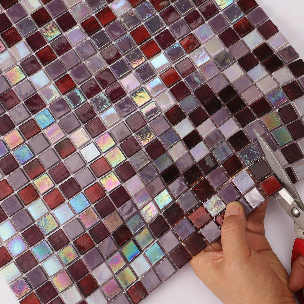 Glossy Merlot Red and Purple Glass Mosaic Walls and Floors Tiles