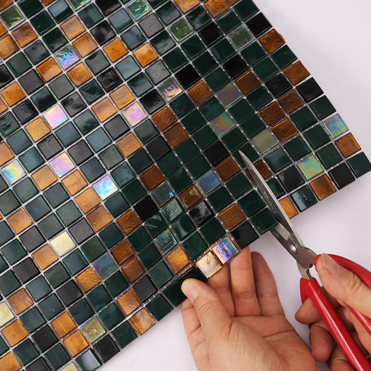 Earthy Brown and Green Glass Grid Mosaic Tiles for Walls and Floors