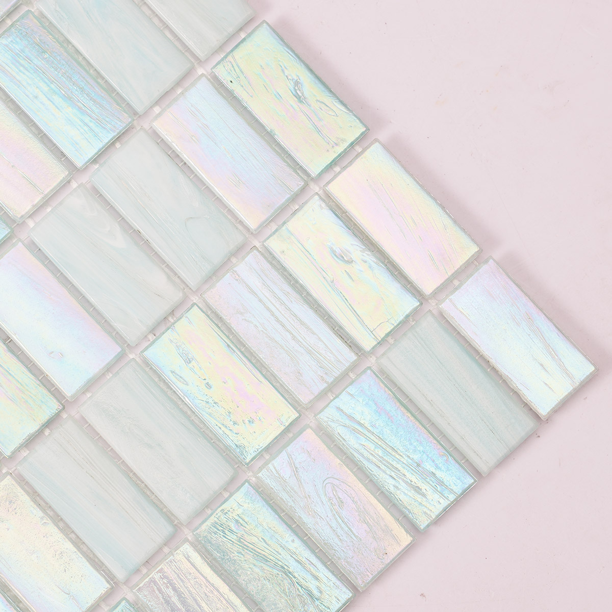 Bright Green Iridescent Rectangle Glass Mosaic Bathroom Tiles