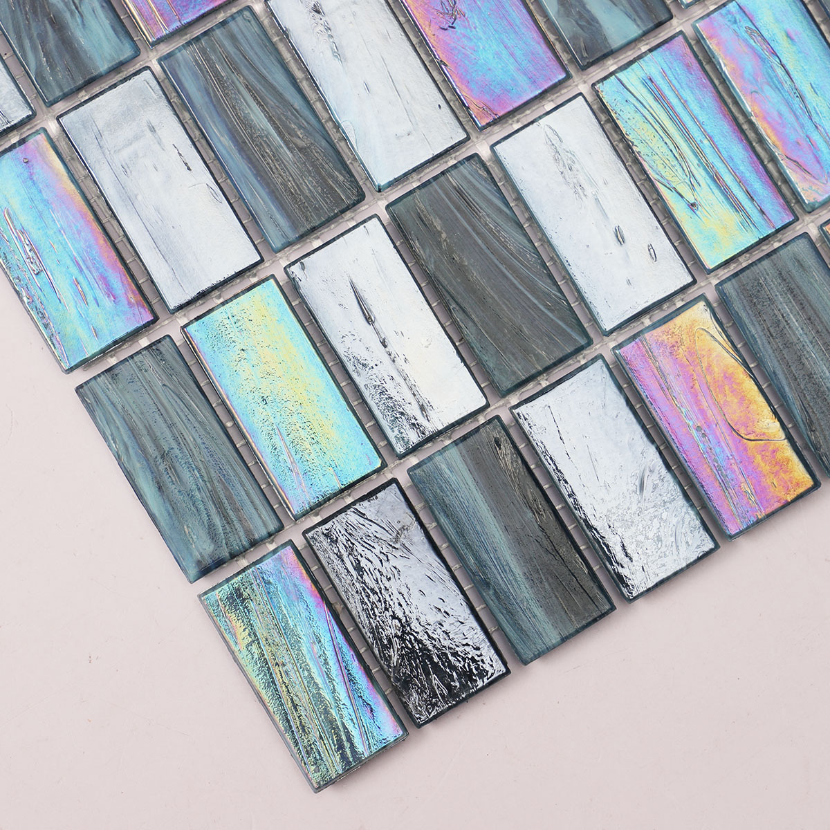 Iridescent Dark blue Rectangle Glass Mosaic Bathroom Tiles 