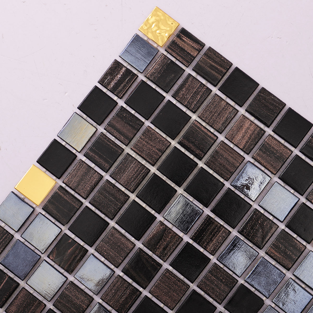 Glossy Black  Mixed Brown And Gold Glass Mosaic Tiles