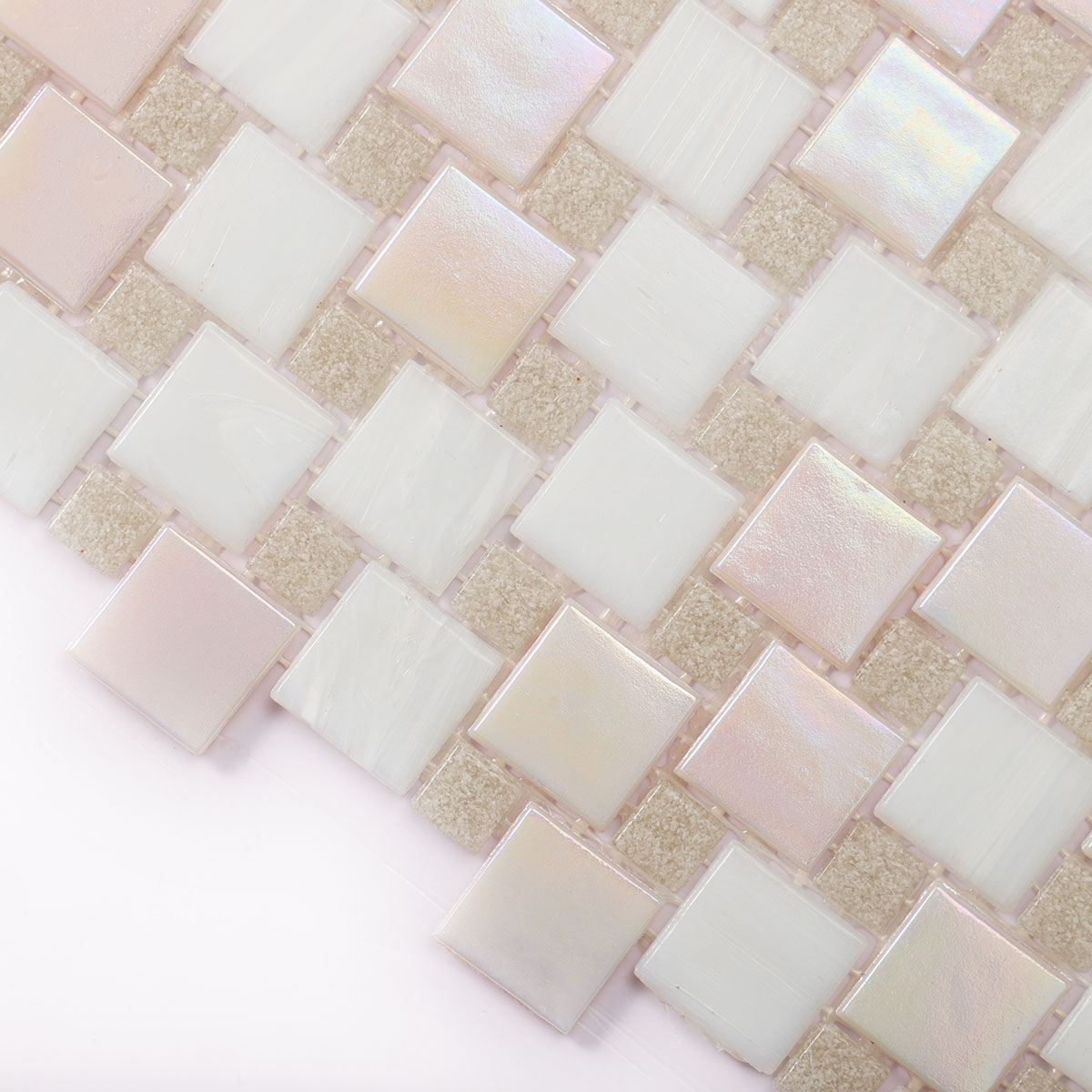 White and Bright Gray Square Glass Mosaic Wall and Floor Tiles