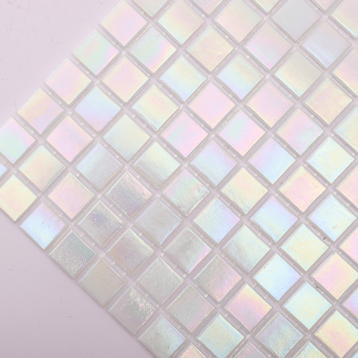 Iridescent Pure White Square Glass Mosaic Tiles for Bathrooms-SAICINA TILES
