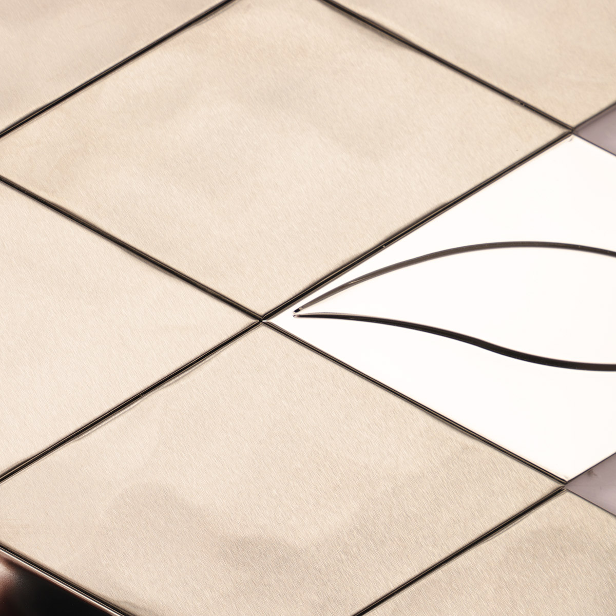 Close-up of mirror silver diamond stainless steel mosaic tiles