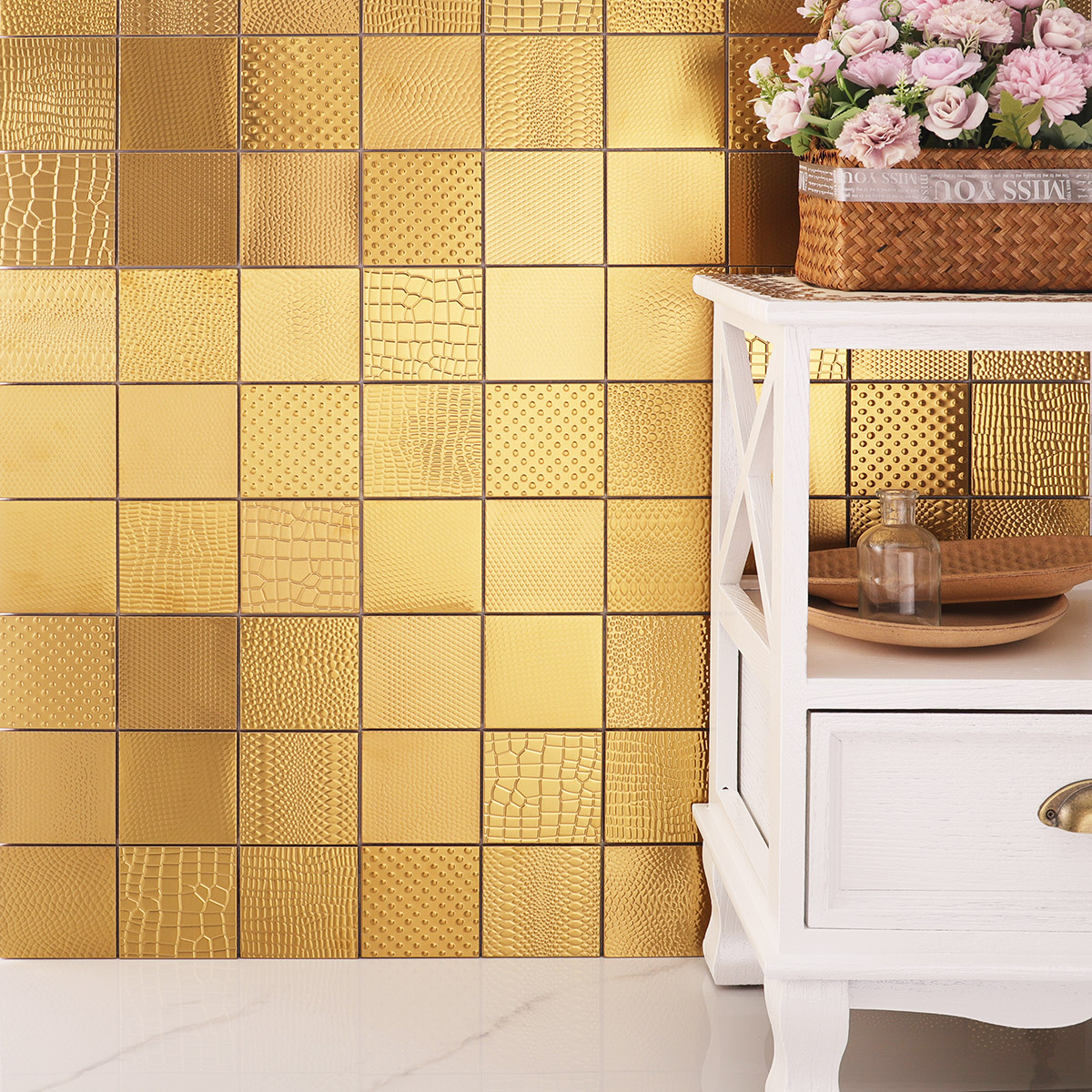 3D Wavy Gold Metal Mosaic Wall Tiles-SAICINA TILES