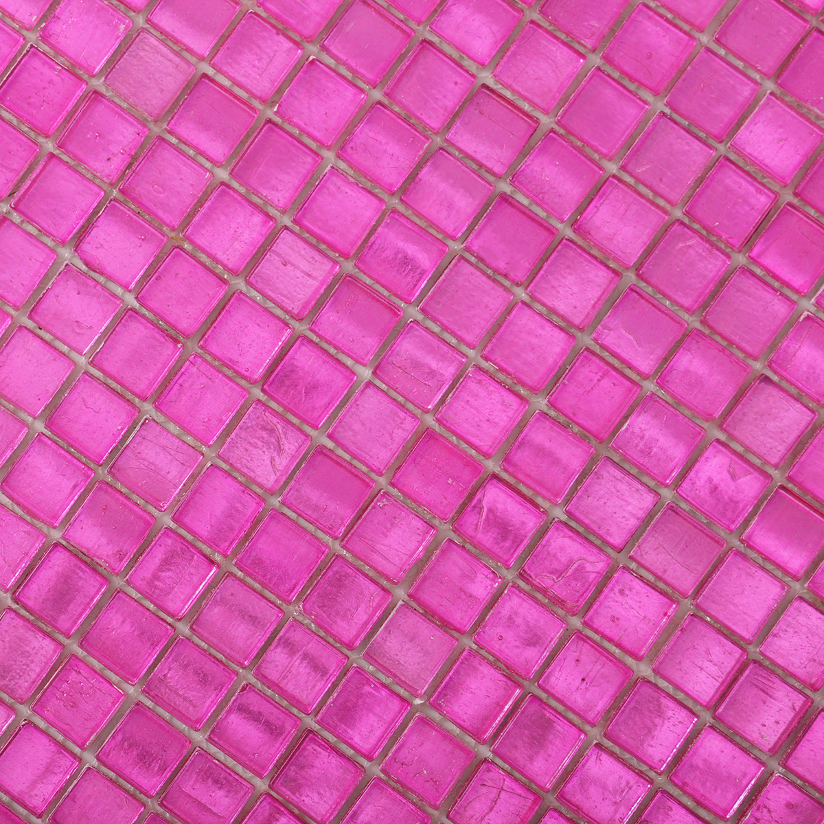 Close-up of pink foil square glass mosaic tiles