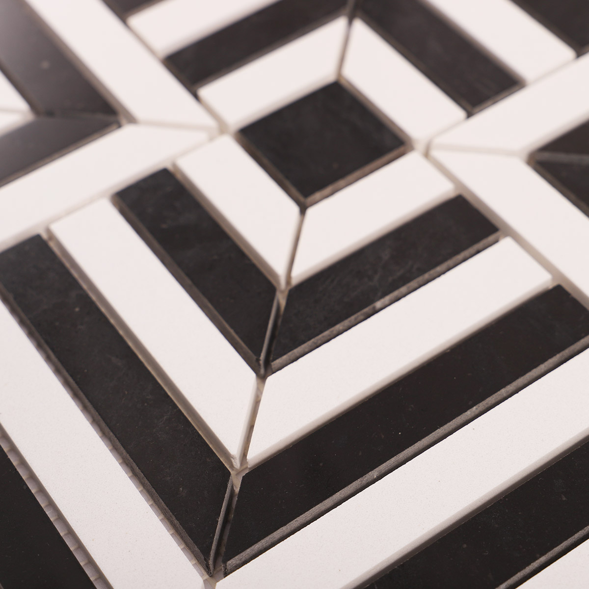 Polished Black and White Geometric Marble Mosaic Tiles-SAICINA TILES