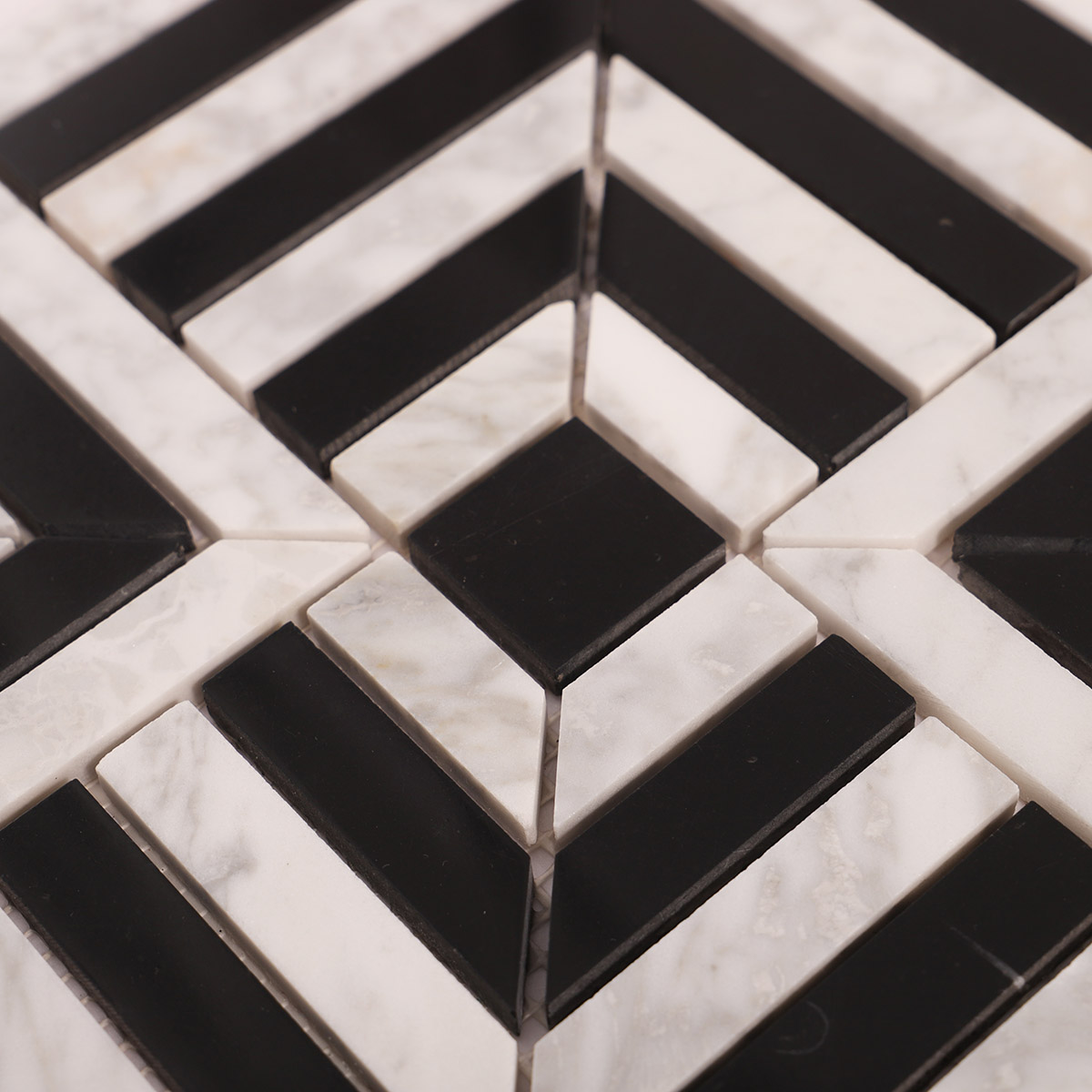 Carrara White and Black Geometric Marble Mosaic Tiles-SAICINA TILES