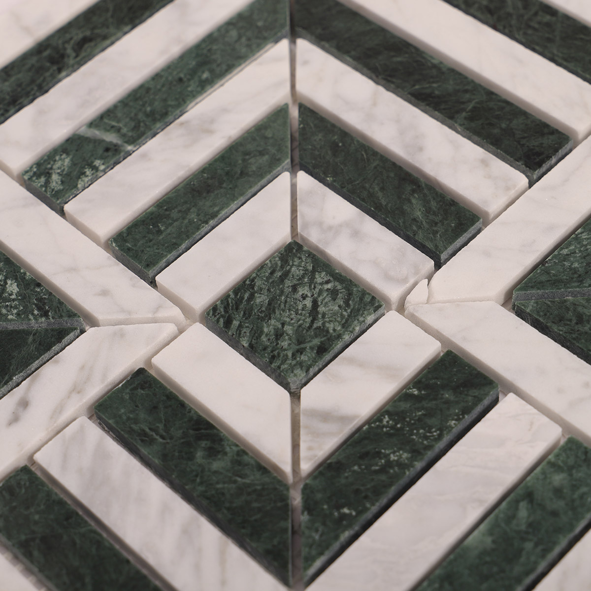 Carrara White and Verde Green Geometric Marble Mosaic Tiles-SAICINA TILES