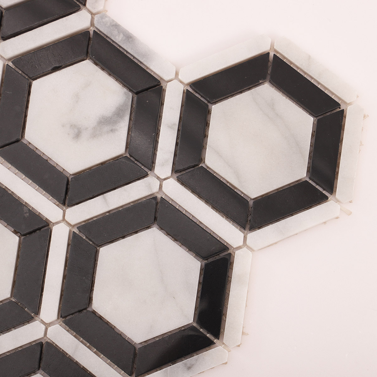 Carrara White and Black Hexagon Geometric Marble Mosaic Tiles-SAICINA TILES