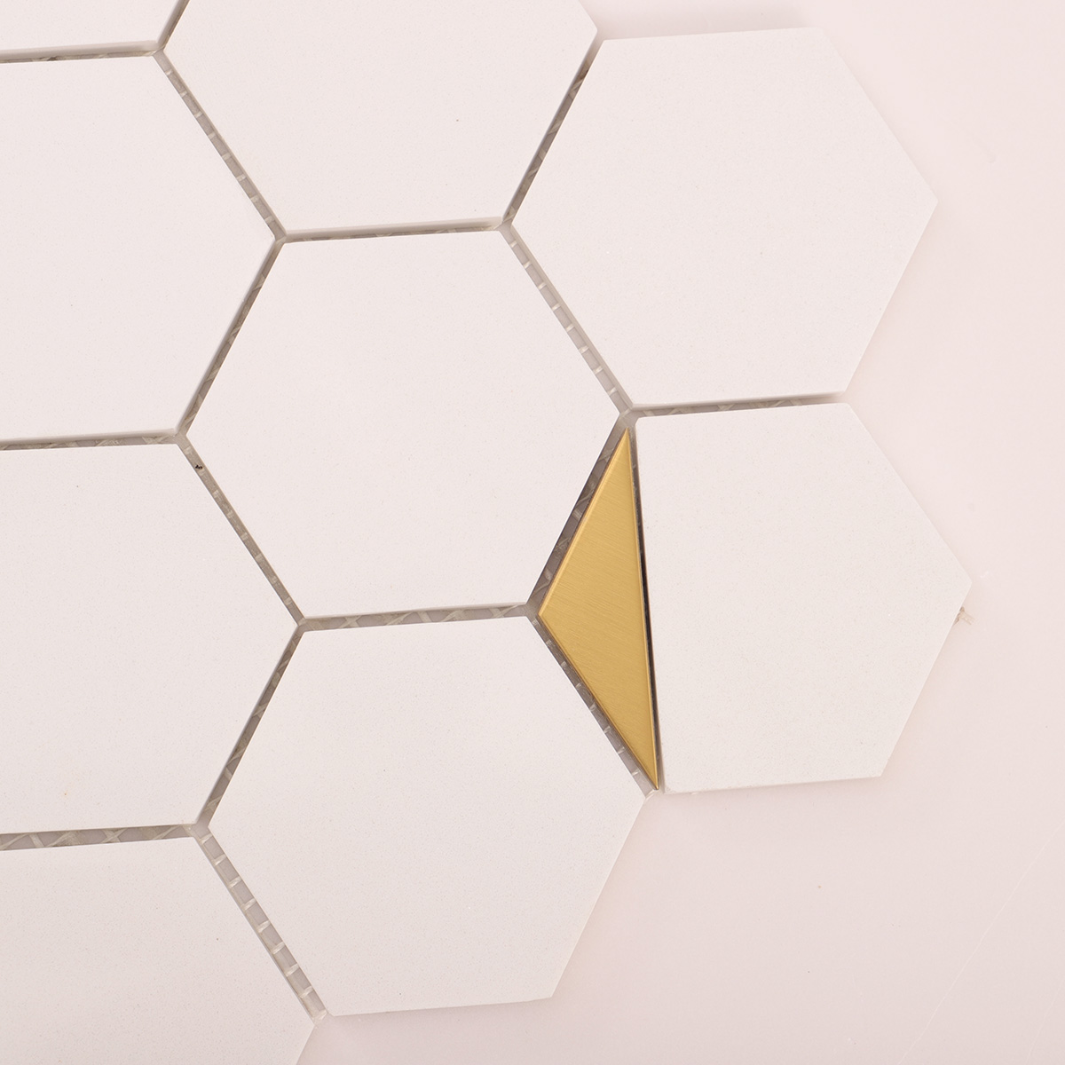 White Hexagon Honed Marble Mix Metal Mosaic Tiles-SAICINA TILES
