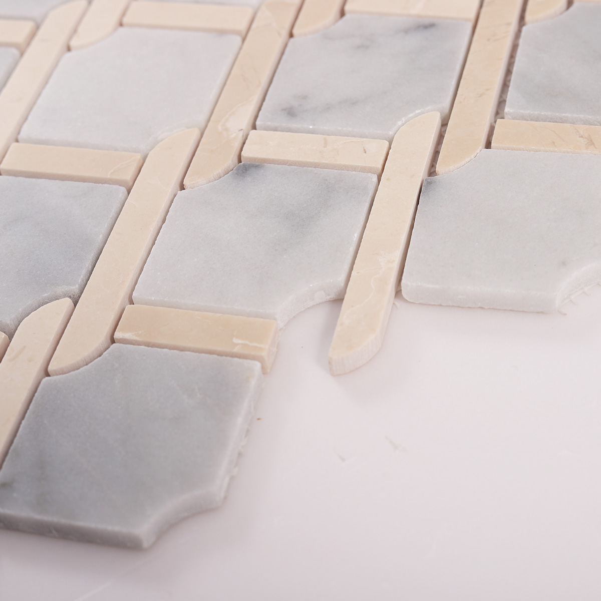 Side close-up view of Gray and Beige Princess Weave Rope marble mosaic tiles