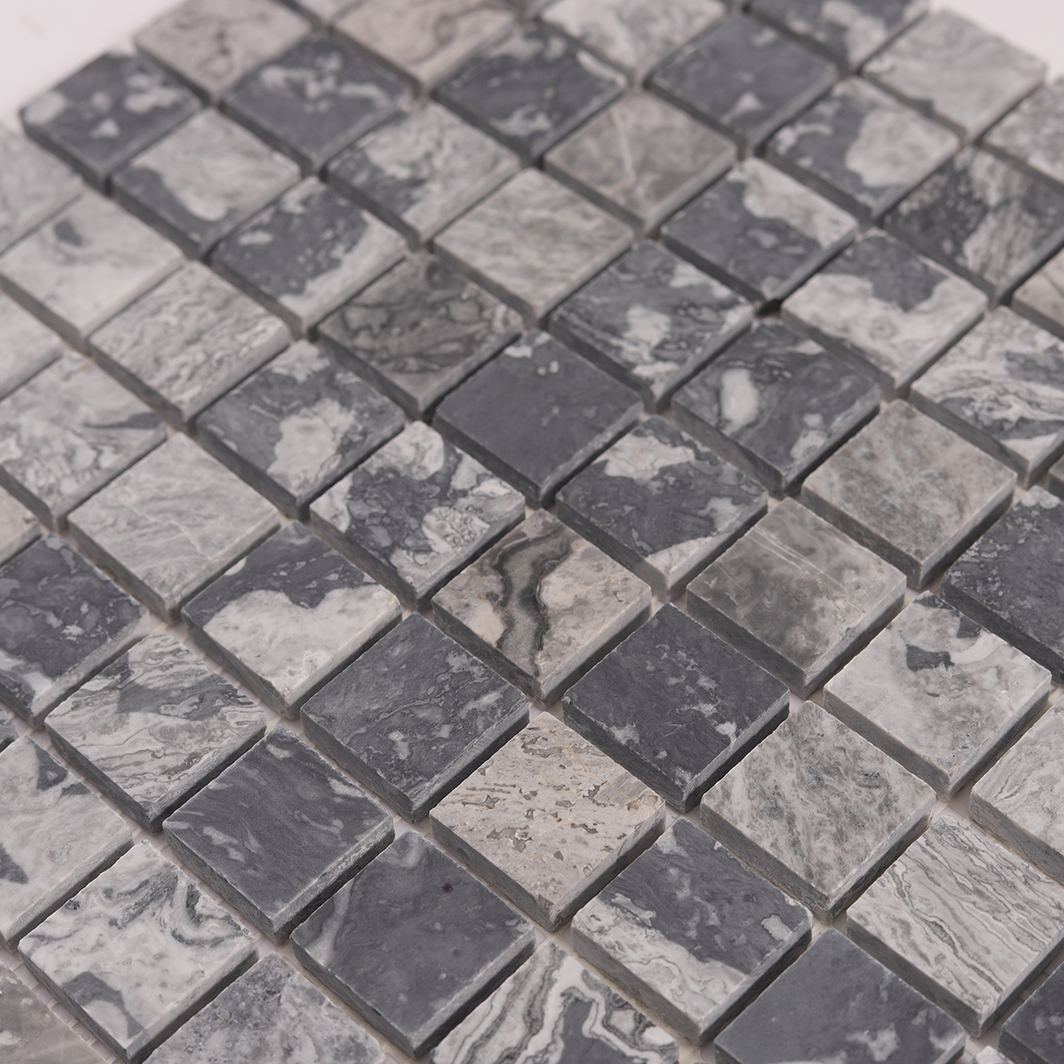 Close-up of Dark Grey Square Natural Stone Mosaic Wall Tiles