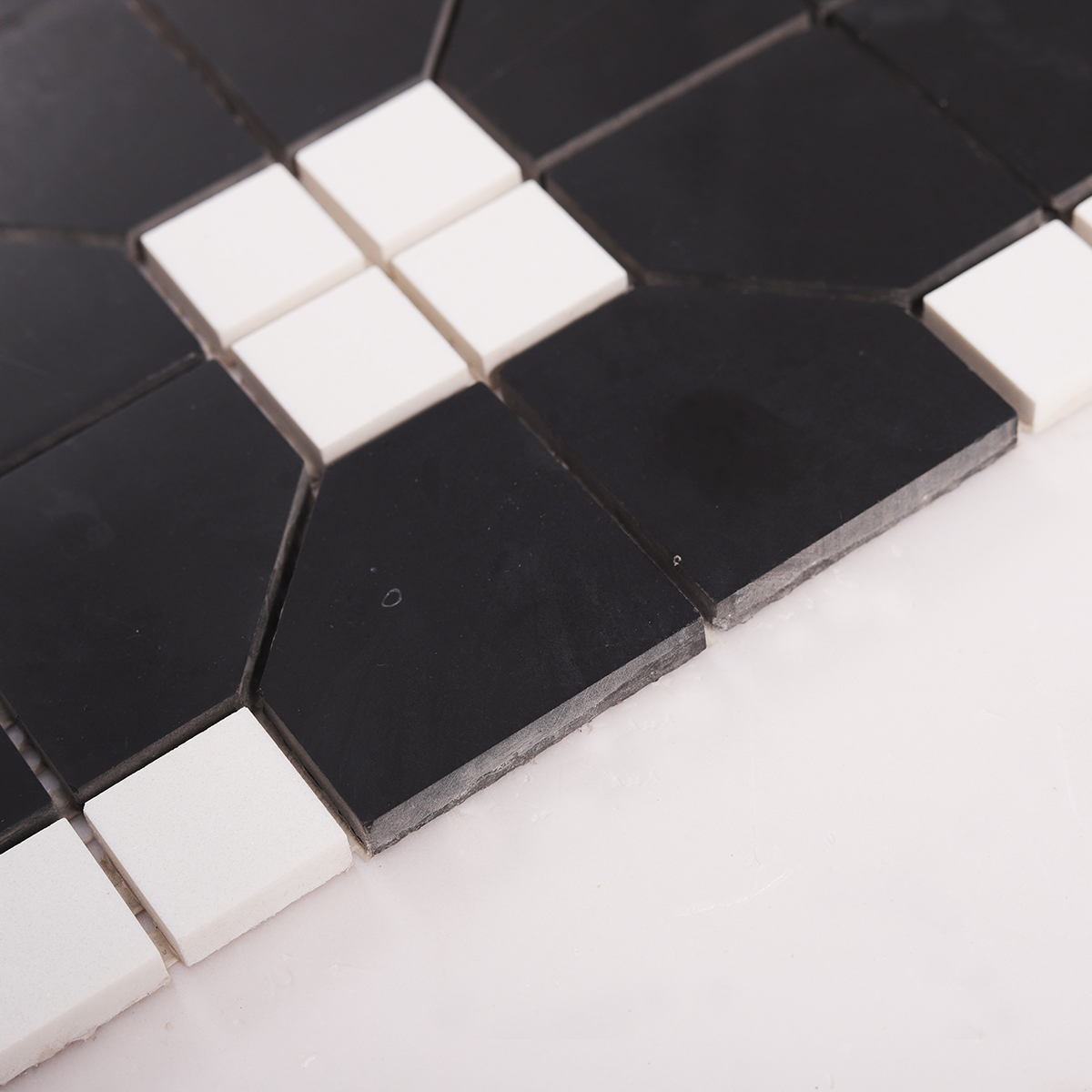 Side close-up view of Black and White Hexagon Geometric Marble Mosaic Tiles