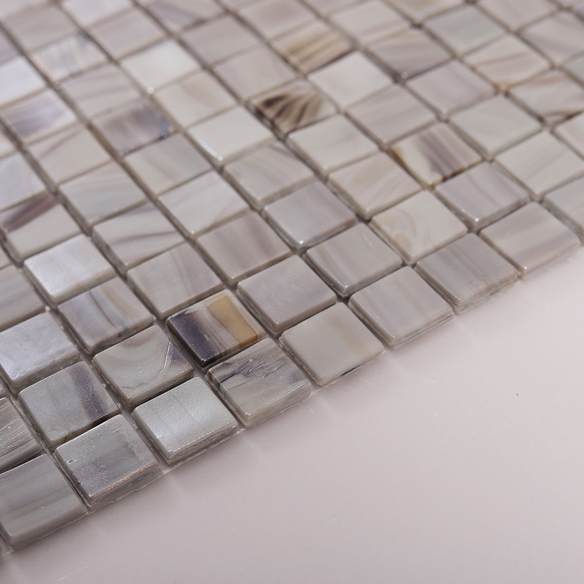 Side view close-up of Gray Square Glass Mosaic Tile, edge detail