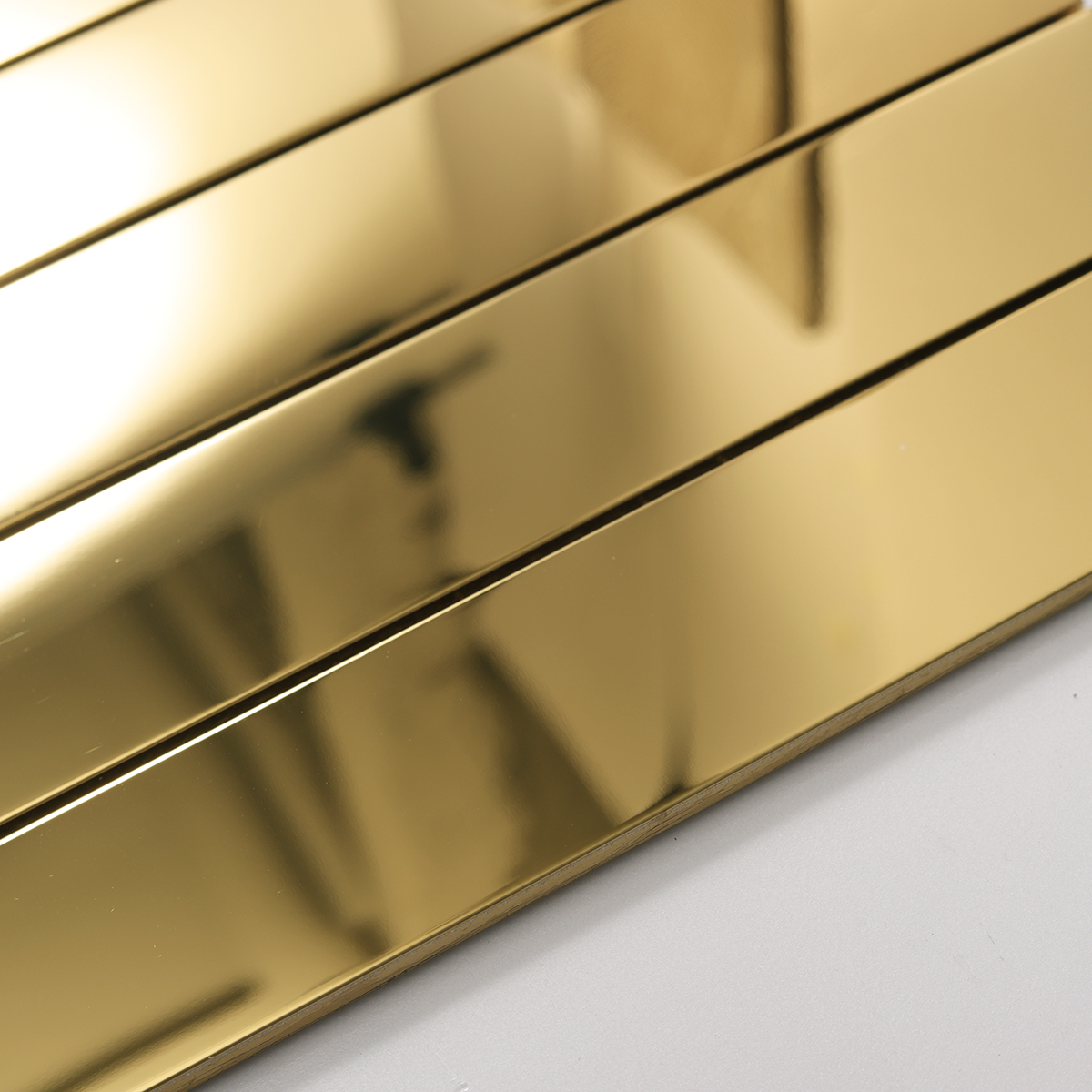 Side view close-up of Gold Mirror Brick Metal Mosaic Tiles, edge detail