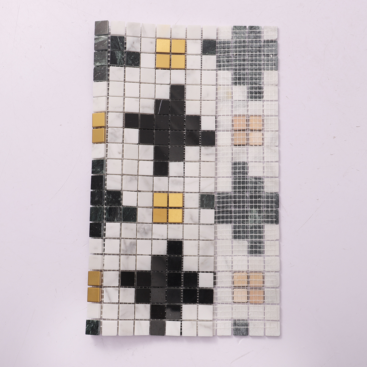 Green White Mix Gold Marble Metal Mosaic Tile Backside with Mesh Backing