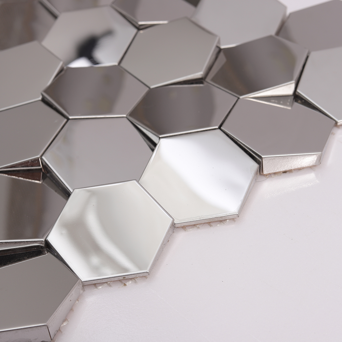Side View Showing Thickness of Hexagon 3D Stainless Steel Mirror Tile