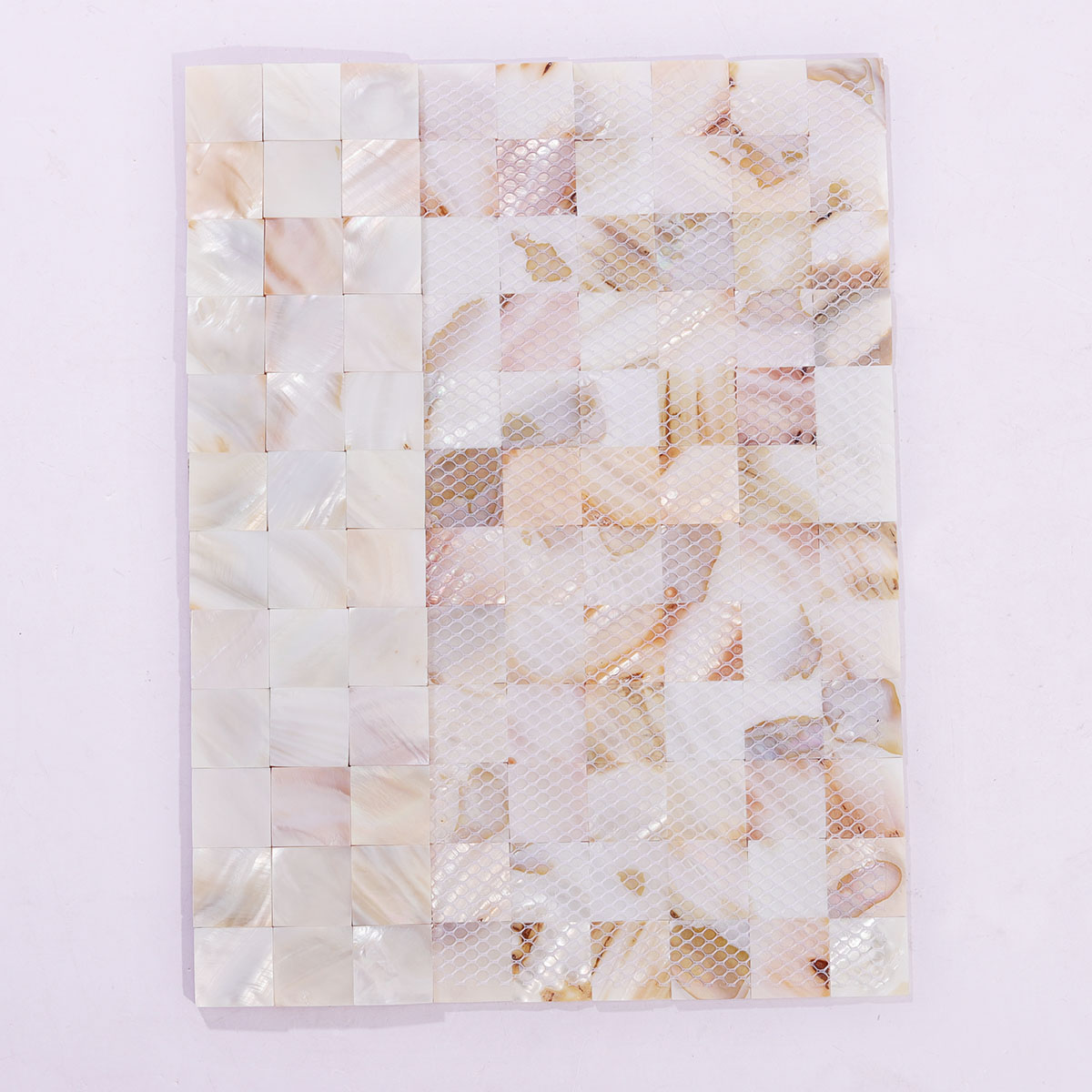 Backside of Natural Seashell Mother of Pearl Mosaic Tile with Mesh Backing