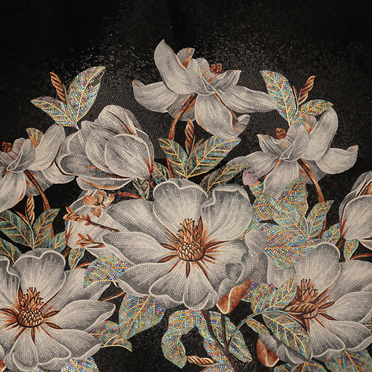 Close-up of Customized Flower Pattern Glass Mosaic Tile Design